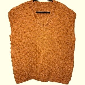 Handknit Knit Sweater Vest One Size M/L Burnt Orange Brown V Neck Boho Academia